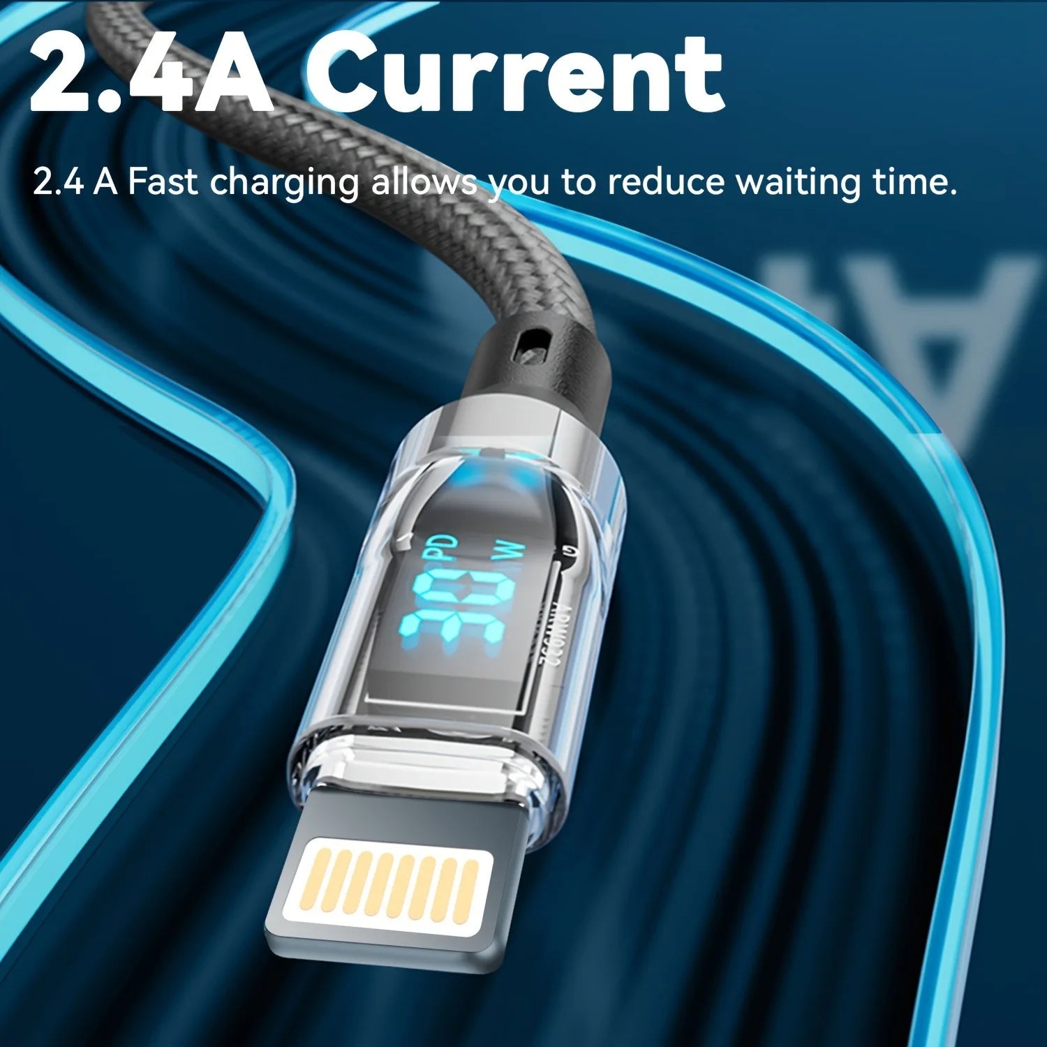 PD 27W Fast Charge Cable LCD Display Transparent Shell Data Transfer, USB A Type-C to Lightning Cord for iPhone 14 Pro Max/13/12