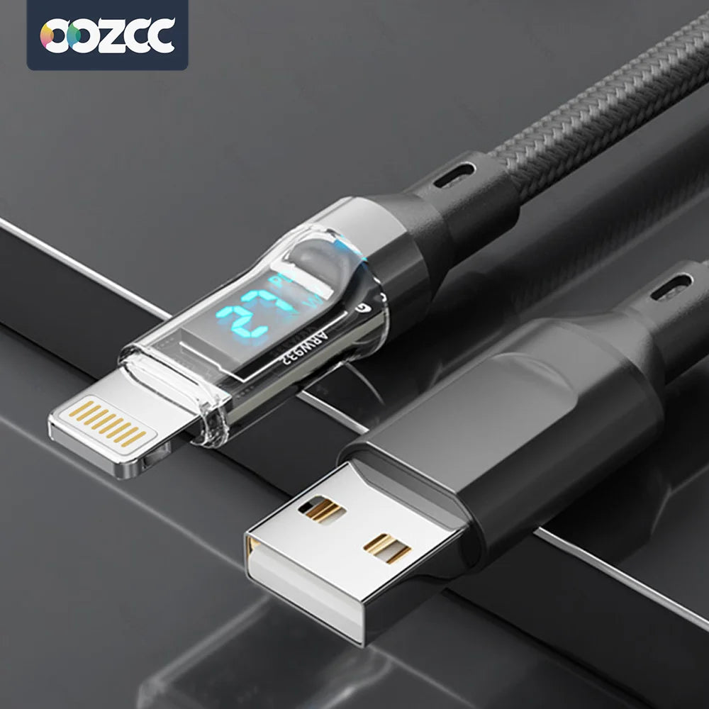PD 27W Fast Charge Cable LCD Display Transparent Shell Data Transfer, USB A Type-C to Lightning Cord for iPhone 14 Pro Max/13/12