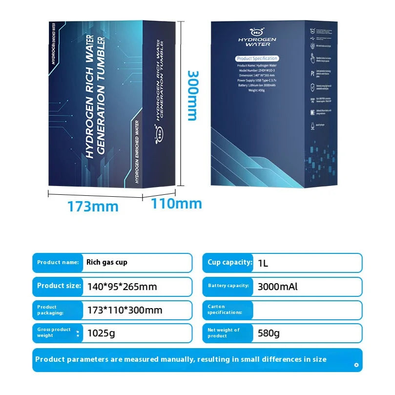 1L Haushaltswasserstoffwasserflasche mit großer Kapazität und hoher Konzentration, SPE-Elektrolyse kann Restchlor und Ozon trennen