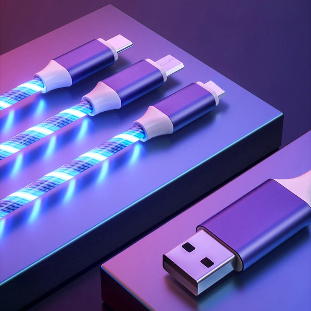 3 In 1 66W Schnellladedatenkabel Für Android iOS Typ-C 1.2M 2M Ladekabel Verlängerungskabel Leuchtend