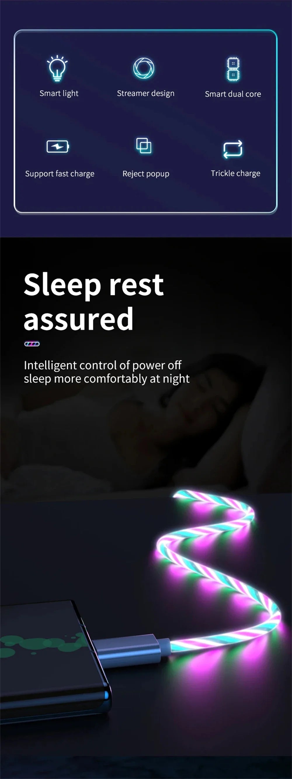 Leuchtendes LED-Licht USB 3 IN 1 Kabel Telefon Schnellladegerät Leuchtendes Typ-C-Kabel für Xiaomi iPhone Telefonzubehör