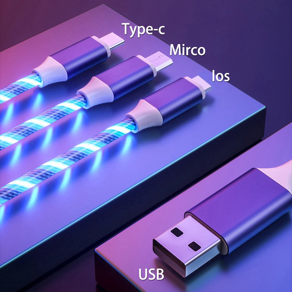 3 In 1 66W Schnellladedatenkabel Für Android iOS Typ-C 1.2M 2M Ladekabel Verlängerungskabel Leuchtend
