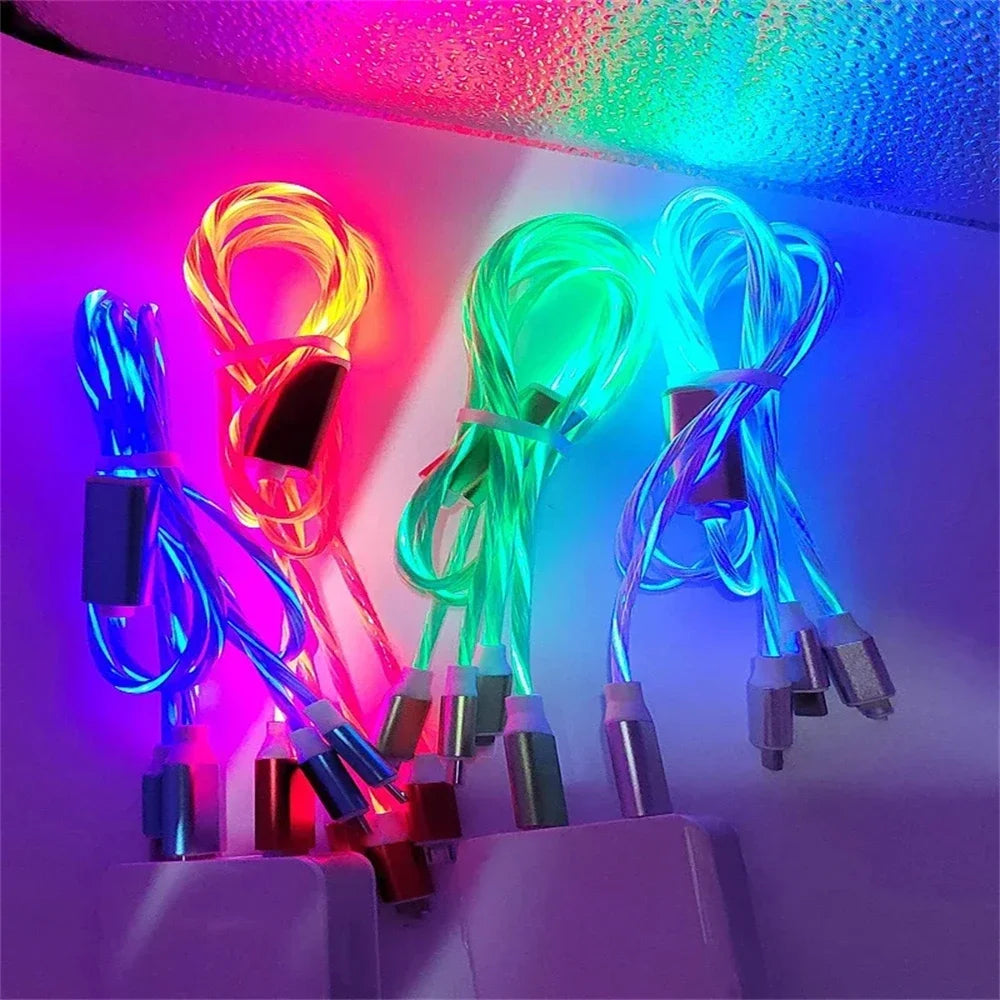 Leuchtendes LED-Licht USB 3 IN 1 Kabel Telefon Schnellladegerät Leuchtendes Typ-C-Kabel für Xiaomi iPhone Telefonzubehör
