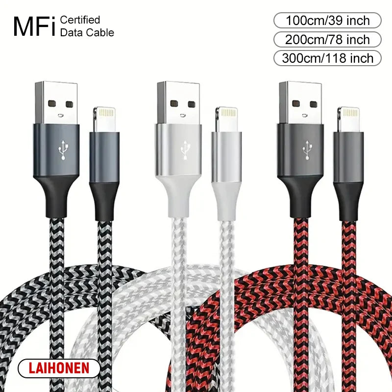 1M 2M 3M USB A zu Lightning MFi-zertifiziertes Kabel für iPhone 14 13 12 11 X XR Pro Max Schnellladekabel Ladegerät Datenkabel