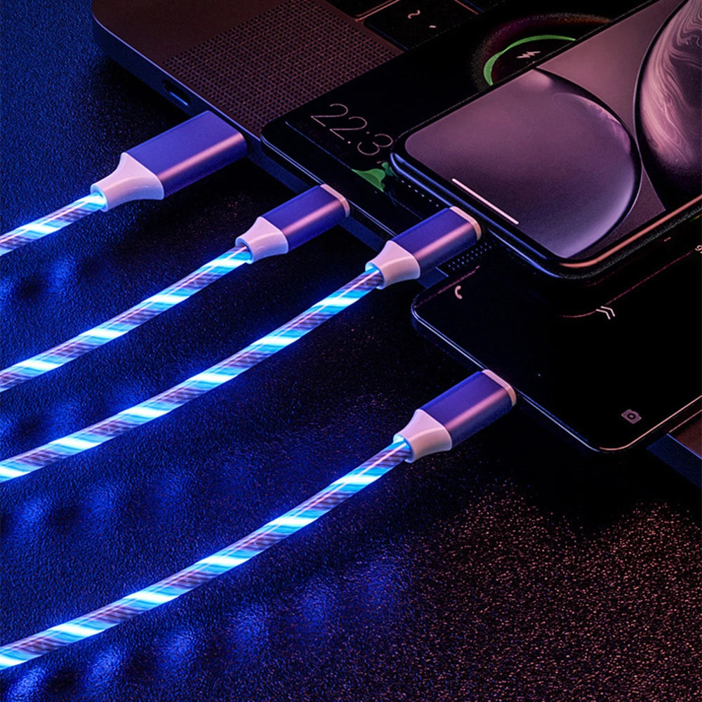 3 In 1 66W Schnellladedatenkabel Für Android iOS Typ-C 1.2M 2M Ladekabel Verlängerungskabel Leuchtend